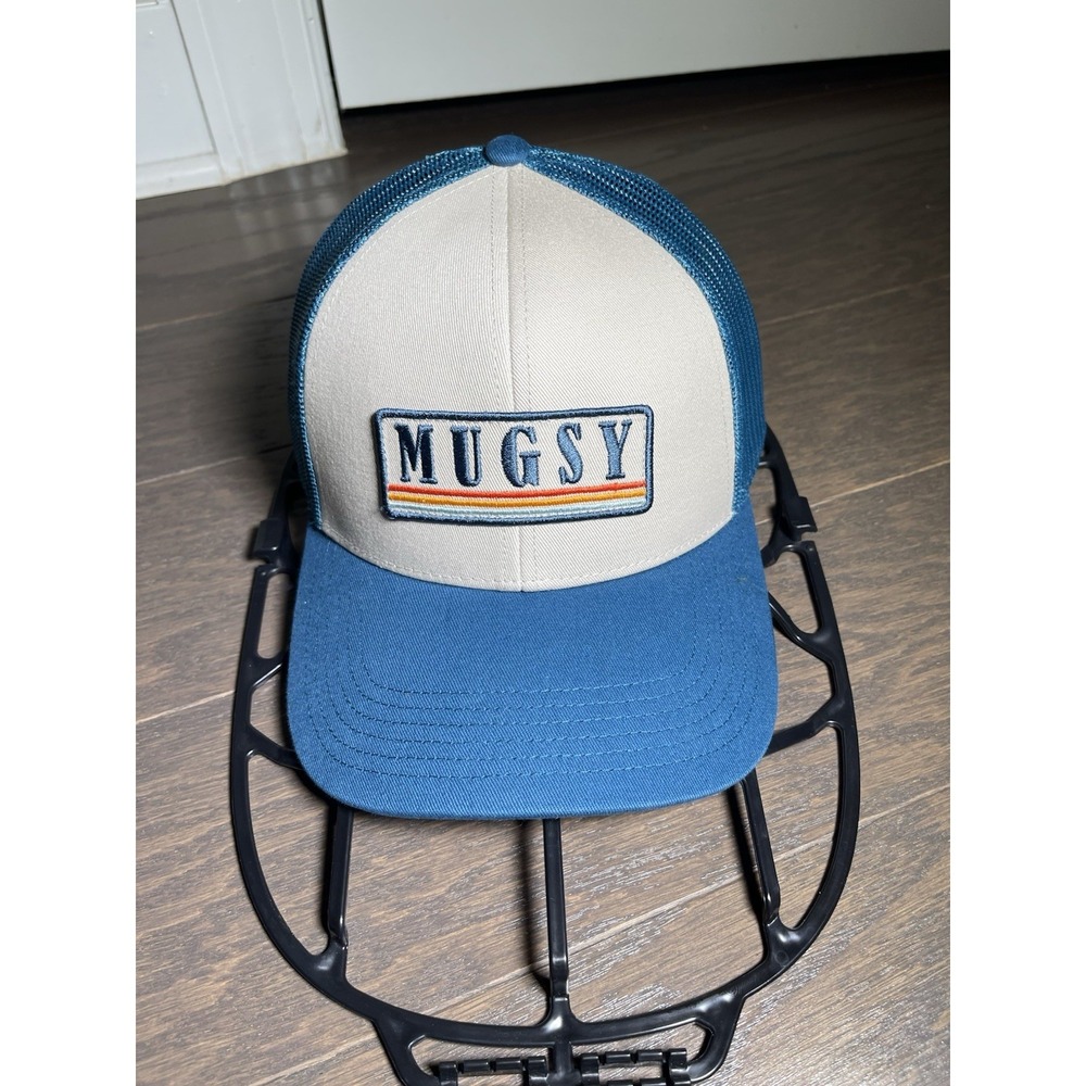 Mugsy Trucker Hat Snapback Mesh Cap Cream Teal Patch Logo Retro Style Adjustable